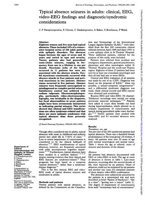 (PDF) Typical absence seizures in adults: clinical, EEG, video ... · EEG features are syndrome ...