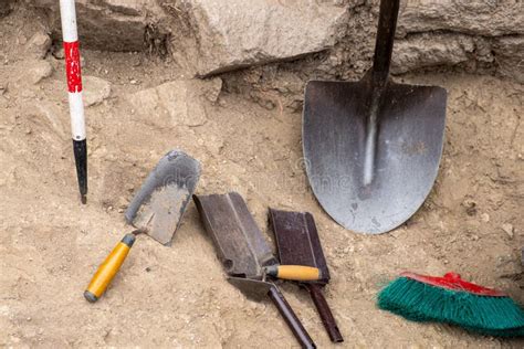 Different Tools in an Archaeological Excavation Stock Photo - Image of ...