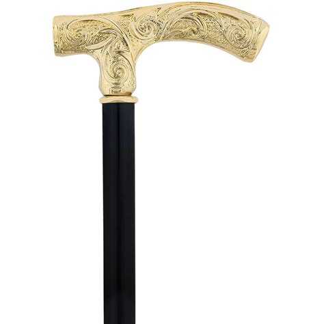 24k Gold Plated Embossed Fritz Handle Walking Cane With Black Beechwoo