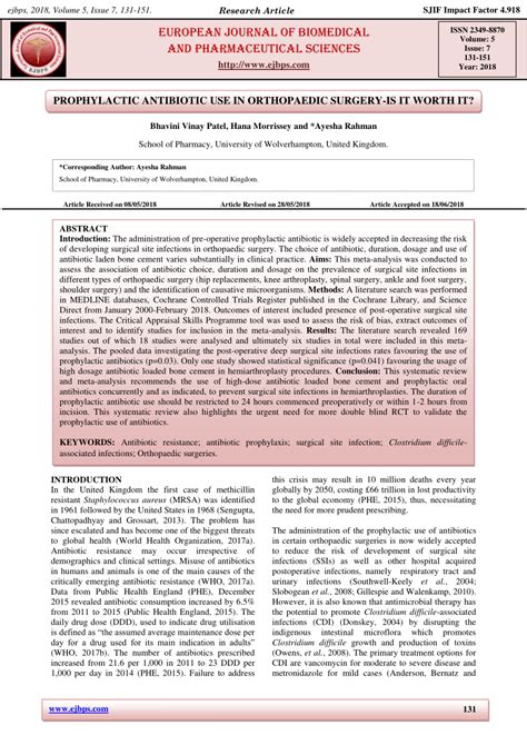 (PDF) PROPHYLACTIC ANTIBIOTIC USE IN ORTHOPAEDIC SURGERY-IS IT WORTH IT?