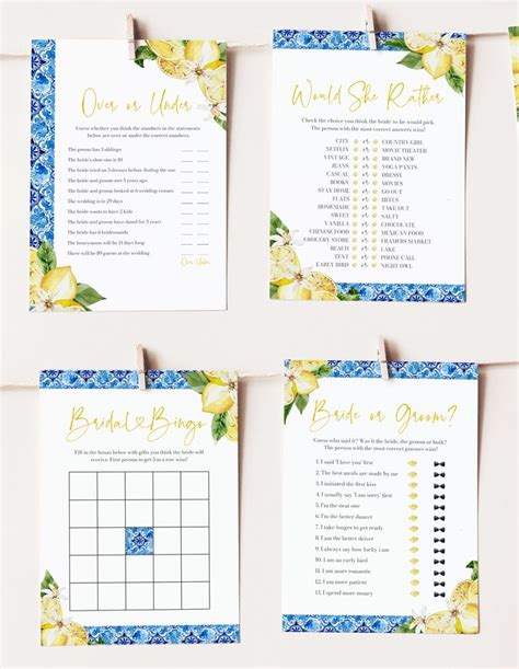 Editable Mediterranean Positano Italian Blue Tile Lemon Bridal Shower