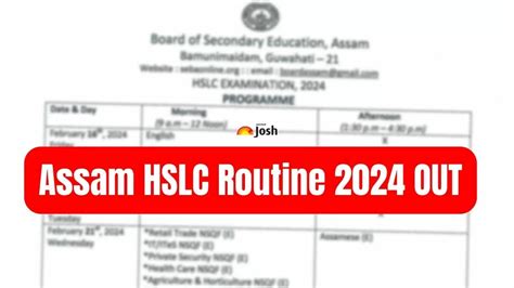 Assam Hslc Routine Out Seba Class Th Time Table And Exam Dates