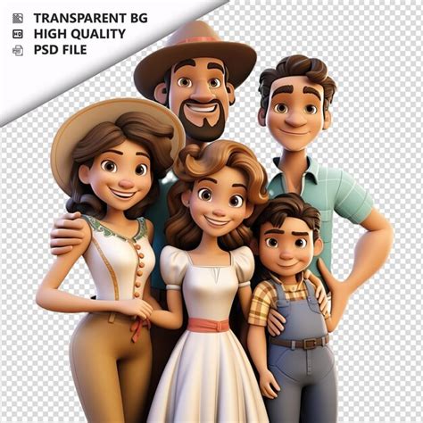 Familia Latina Educada En 3d Estilo De Dibujos Animados Fondo Blanco Iso Archivo PSD Premium