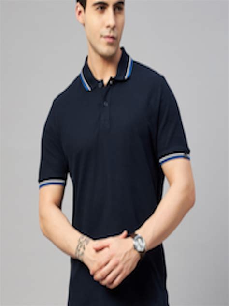 Buy Marks Spencer Men Navy Blue Solid Polo Collar Pure Cotton T Shirt