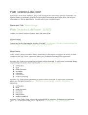 Plate Tectonics Lab Report Docx Plate Tectonics Lab Report