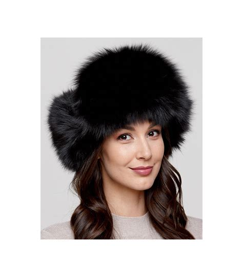 Womens Black Fox Fur Excursion Trapper Hat With Pom Pom FurHatWorld