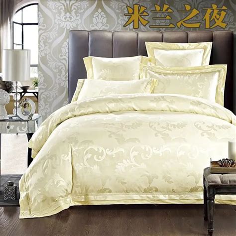 Gold Blue Satin Bedding Set Queen King Size 4pcs Noble Silk Jacquard