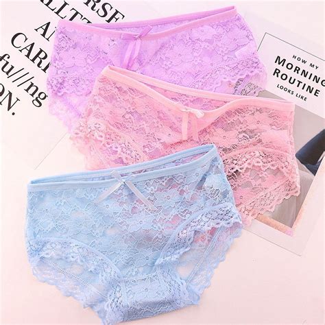 Floral Bow Low Waist Lingerie Girl Panties Full Lace Briefs Women