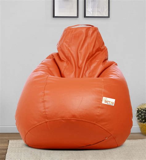 Buy Classic Xxl Leatherette Bean Bag With Beans In Orange Colour At