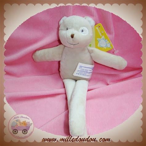 KIMBALOO DOUDOU OURS BEIGE TAUPE COCARD BLANC