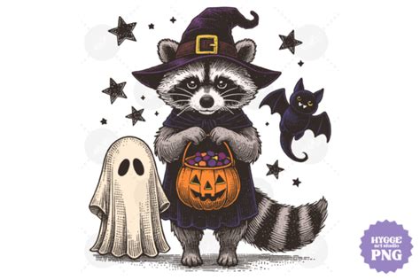 Vintage Witch Raccoon Ghost Halloween Graphic By Hygge Artstudio