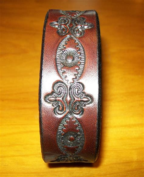 Tooled "Dark" Design Leather Wristbands by Old School Leather Co.