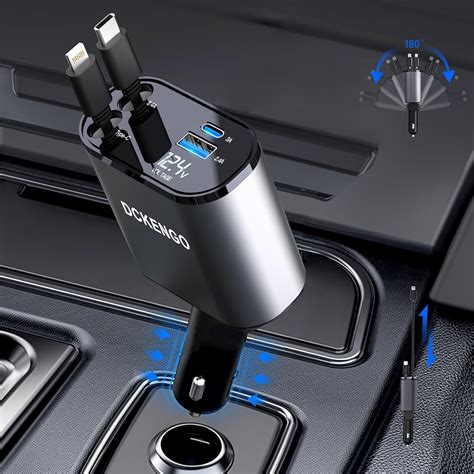 Dckengo Retractable Car Charger 120w 4 In 1 Super Fast