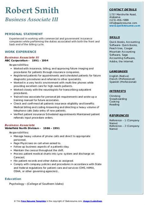 Business Associate Resume Samples Qwikresume