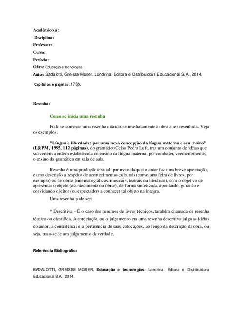 Modelo De Resenha Descritiva - (DOC) Modelo de Resenha descritiva