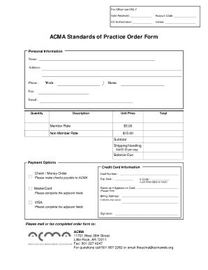 Fillable Online ACMA Standards Of Practice Order Form Fax Email Print