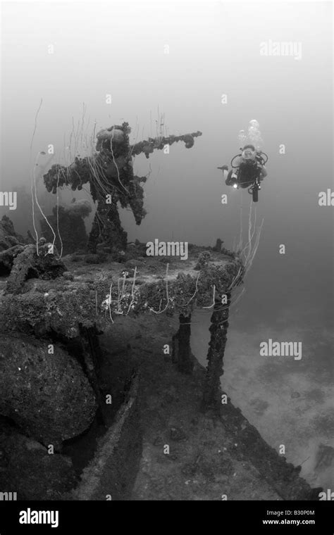 Diver And Anti Aircraft Machine Gun At Destroyer Uss Lamson Marshall Islands Bikini Atoll
