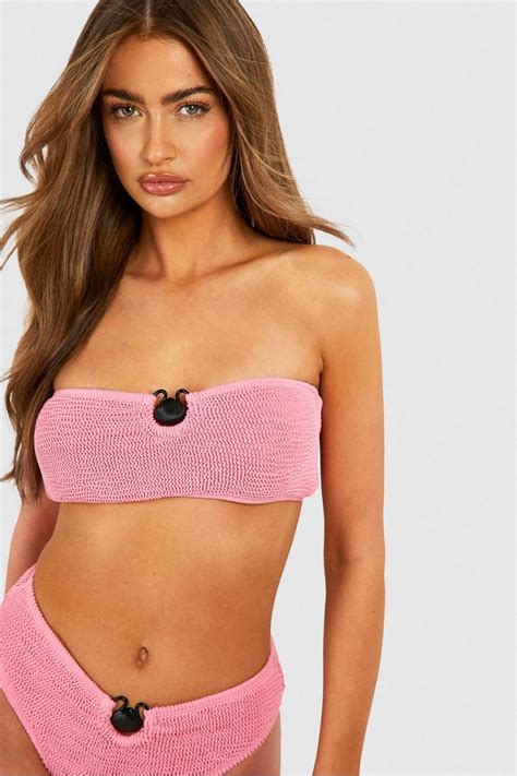 Shell Crinkle Bandeau Bikini Top Boohoo Uk