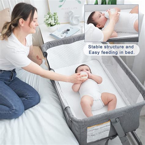 Pamo Babe Unisex Bedside Sleeper Infant Bassinet With Wheels And Floding Frame Grey