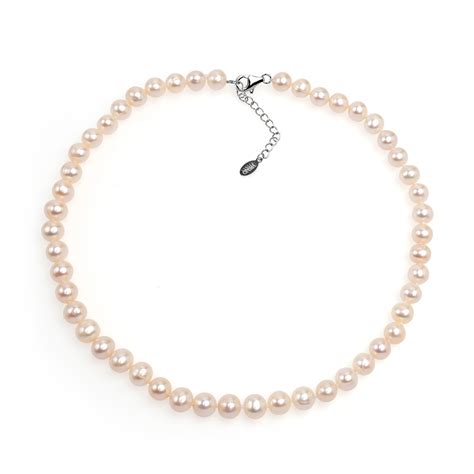 Колие 7-7.5мм бели перли, сребърна закопчалка ,38см - YUNO Pearls
