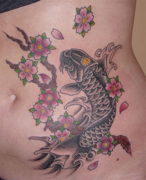 Koi Fish And Cherry Blossom Tattoo