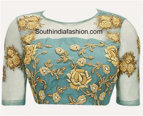 Boat Neck Blouse with Floral Embroidery – South India Fashion