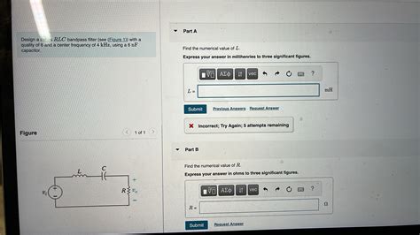 Solved Design A Series Rlc Bandpass Filter See Figure Chegg