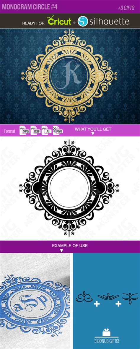 MONOGRAM CIRCLE FRAME Border Svg Files for Initial Letters Cut Files Mandala Dxf Cutter Cricut ...