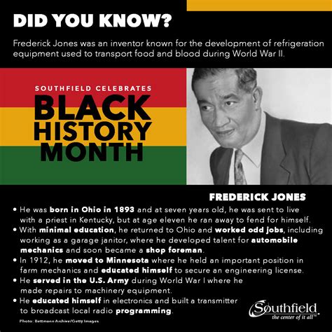 Black History Month Fact Frederick Jones Was An Inventor Known For The