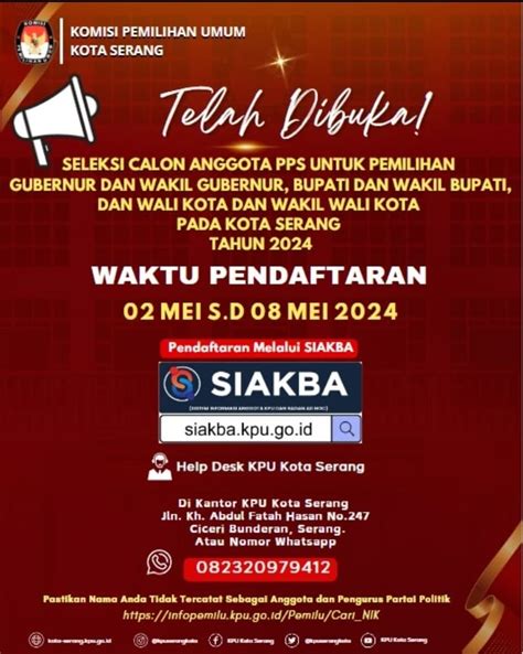 Segera Daftar Kpu Kota Serang Buka Seleksi Calon Anggota Pps Pilkada