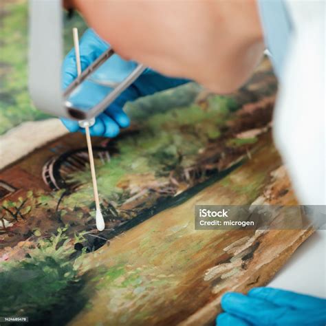 Old Oil Painting Cleaning And Restoration Stock Photo - Download Image ...