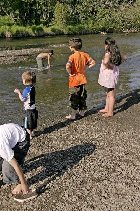 Free photograph; children, playing, creek