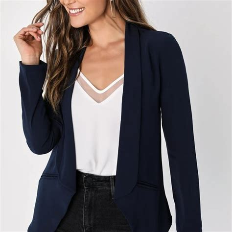 Lulu S Jackets And Coats Miss Punctuality Navy Blue Lightweight Blazer Poshmark