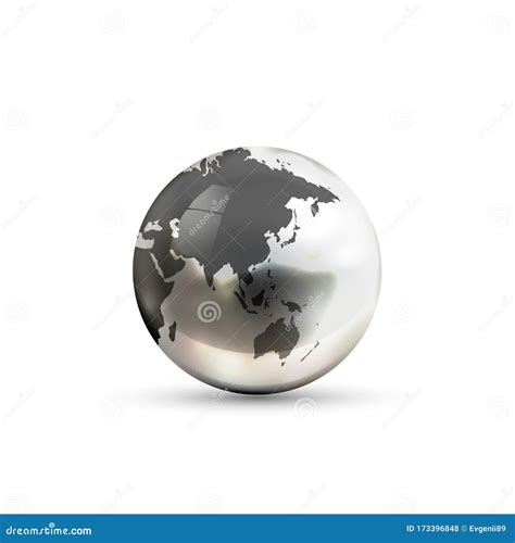 Realistic Metallic Earth Globe Icon From Asian Side On White Background