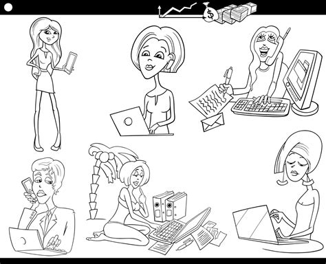 black and white cartoon businesswomen characters at work set 13570154 ...