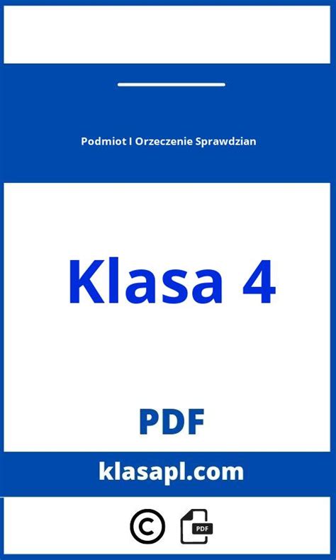 Pdf Otw Rz Pobierz Podmiot I Orzeczenie Sprawdzian Klasa Klasa Pl