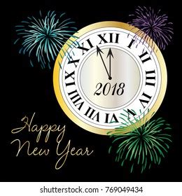 Happy New Year Clock Fireworks Vector Stock Vector (Royalty Free ...