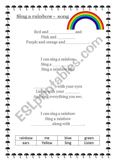 I Can Sing A Rainbow Worksheet Free Esl Printable Worksheets Made By C