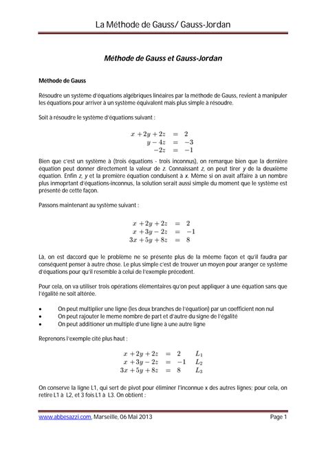 Solution La Methode De Gauss Studypool