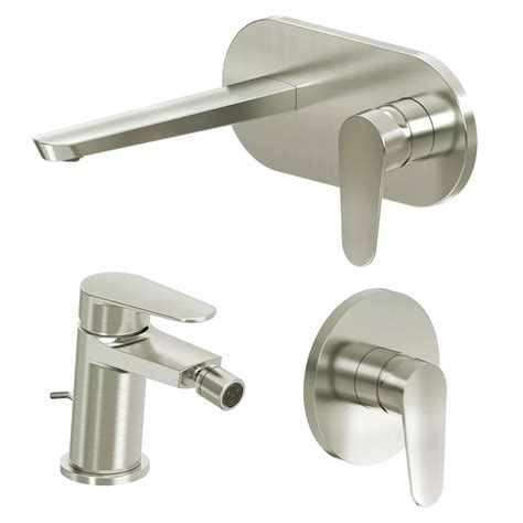 Set Miscelatore Lavabo A Muro Canna Cm Con Piastra E Bidet Con