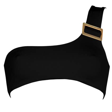 Dulcet Double Layered One Shoulder Bikini Top With Golden Buckle In Black Antoninias Wolf