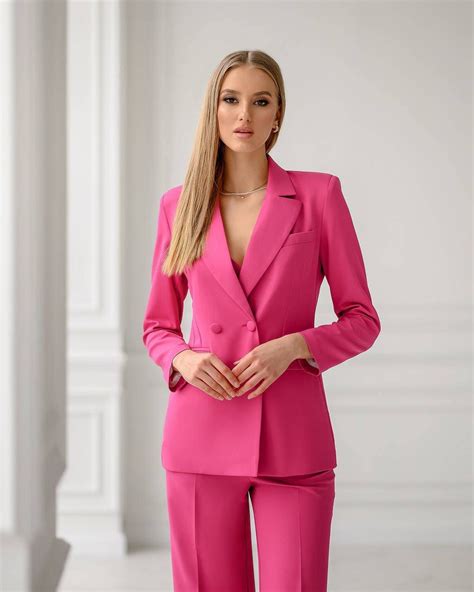 Hot Pink Blazer Trouser Suit For Women Pink Pantsuit For Women 3