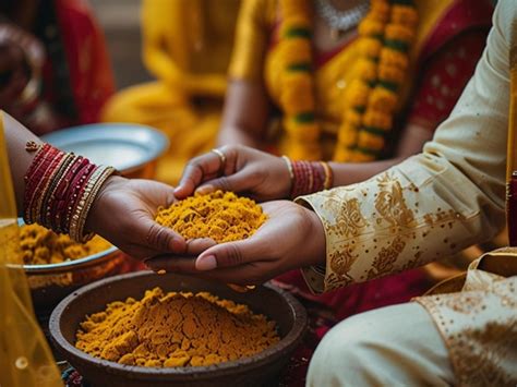 Turmeric Paste For Haldi Ceremony Indian Hindu Wedding Ritual Premium