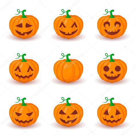 Pumpkin faces cute | Cute pumpkin faces set. — Stock Vector © Chuhail ...