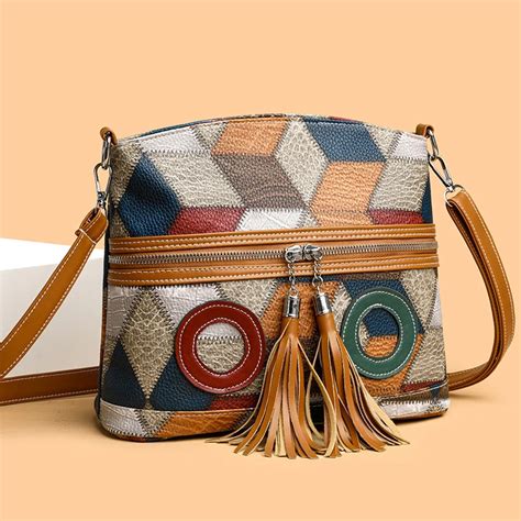 Bolso Cruzado Peque O De Cuero Pu De Retazos Retro Para Mujer Bolso De