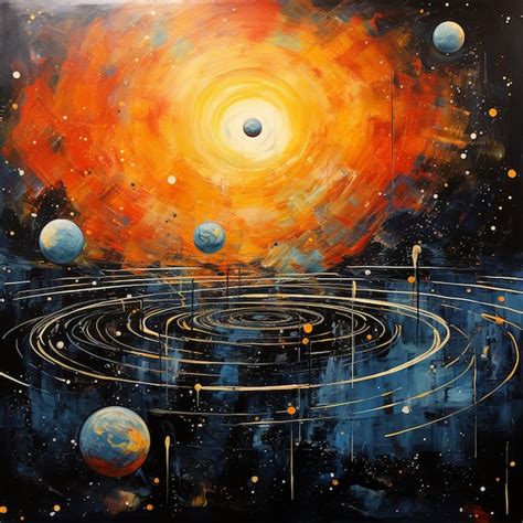 Pintura De Una Pintura De Planetas Y Sol En Un Entorno Espacial Ai Generativo Foto Premium