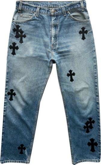 Chrome Hearts Blue Denim And Black Cross Patch Jeans Inc Style