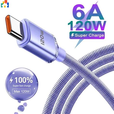 120W 6A Potente USB C Cable Trenzado De Nylon De Carga Súper Rápida