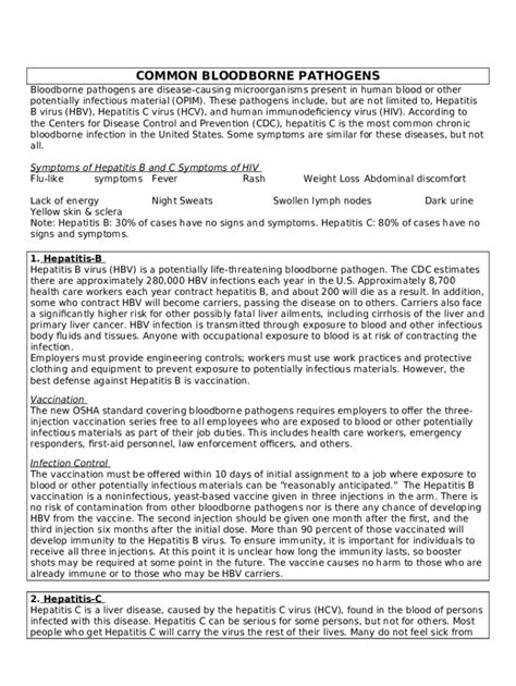 MIOSHA Fact Sheet Bloodborne Infectious Diseases Doc Template PdfFiller