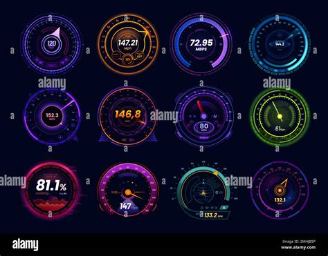 Futuristic Car Speedometer Gauge And Internet Speed Test Meters Vector